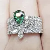 Bröllopsringar Huitan Aesthetic Flower Green Pear CZ Ceremony Party For Women Modern Fashion Design Brilliant Jewelry 2024