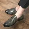 Casual Shoes Loafers Men Crocodile Pattern Leather Breathable Slip-On Buckle Decoration Solid Handmade Big Size 38-46 B340