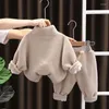 Set di abbigliamento per bambini abiti natalizi di natale inverno cartone animato peluche e addensare pantaloni da cardigan con cerniera per bambini abiti da ragazza