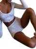 Kvinnors träningsdräkter Summer Women S Lounge Outfits 2 Piece Pyjamas Set Flower Print Long Sleeve Button Tops and High midje Shorts Streetwear