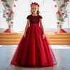 Girl's Dresses Sparkly Sequins Short Seves Flower Girl Dresses Tul Kids Birthday Party Pageant Prom Gown Teen Girls Bridesmaid Dresses L240402