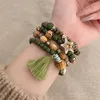 Strand Design Bohemian Tassel Star Beaded Bracelet Fashion Women Pendant Wooden Beads Jewelry Holiday Party