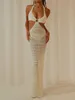 WSEVYPO vrouwen zomer Long Beach Dress Party Vakantie Hollow Out Mouwess Deep V Halter Neck Breipt Crochet Backless 240323