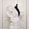Robes de fête ksdn blanc simple robe de bal de bal de femme en V en V en V volants mini jupe au-dessus des genoux décontractés élégant 2024