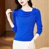 Kvinnors T-skjortor Sexiga kläder Solid Color Undercoat Ladies Fashion Bright Silk Pullovers Spring Autumn Tops Långärmad T-shirts