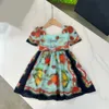 Lovely Summer Girls Brand Dresses Letters Printed Kids Short Sleeve Dress Cotton Children Turn-Down Collar Dresss Child Skirts baby girl clothes