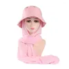 Wide Brim Hats 2024 Arrival Summer Sunscreen Muslim Scarves Shawls Women Solid Color Elegant Chiffon Instant Hijab With Fisherman Hat