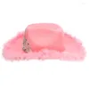 Berets Adult Cowboy Hats With Plush Trim Eye Catching Woman Cowgirl Hat Model Show Performances Pography