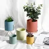 Nordic Industrial Style Colorful Ceramic Flower Pot Succulent Planter Pot avec plateau Tray Plantes vertes Fleur de forme cylindrique 240325