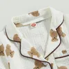 Born Baby Sleepwear Pajama Loungewear Boys Girls Cartoon Bear Print Sleeve Proble Pocket Topsshorts Usisex 240325