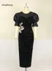 Kleider PAINE Casom Black Veet Stickerei Brust eingewickelt Puffärmel Sparkly Kleid klassische Damen Spring Party Promi Geburtstag 4xl 220916