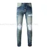 Designer Stack Jeans European Purple Jean Men Embroidery Quilting Ripped for Trend Brand Vintage Pant Mens Fold Slim Skinny Fashion Jeans 01