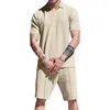 Tracksuits masculin 2024 Fashion Waffle Two Piece Set Summer Summer V-cou Shirt Topdrawstring Pant Suit Men Vêtements décontractés Sleeve