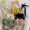 Shoulder Bags Winter Solid Color Beaded Rope Women HandBags PU Leather Semicircle Bow Clutches 2024 Fashion Female Underarm