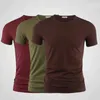 Herren T-Shirts Tops T-Shirts Herren T-Shirt rein Farbe gegen Kragen kurzärmelig 3pcs Männer T-Shirt Schwarz Strumpfhosen Mann T-Shirts Fitness für männliche Kleidung 2445