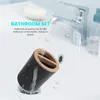 Flytande tvåldispenser 6-delad bambu badtillbehörsset miljövänlig toalett med lotion etc. svart