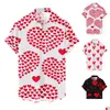 Men'S T-Shirts Mens T Shirts Heart Love Dots Print Men Shirt Summer Short Sleeve Blouse Button White Valentine Day Clothes Party Socia Dhjb5