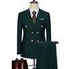 Fashion Mens Leisure Boutique Double Breasted Solid Color Suit 2 Piece Set Drees Blazers Jacket Pants Trousers Two Pcs 240401