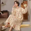Home Clothing Women Pajamas Spring And Autumn Cotton Long-Sleeved Nightgown Dress Cute Sweet Strawberries Homewear Gril One-Piece Floral