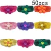 Köpek giyim 30/50pcs Pet Bowties Kravat Elastik Bant Smile Çiçekler Köpekler Küçük Orta Büyük Yaka Aksesuarları için Çat Bağlantı