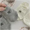 Socks Hosiery Women Sock Slippers Summer Simple Solid Color Bow Embroidery Invisible For Woman Thin Anti-Slip Sile No Show Drop Delive Otnn2