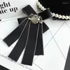 Bow Ties British Korean Tie Handmade Ribbon Crystal Pearl Brooch Women's College Style Sweater Shirt Accessories Collar Flowers Pins