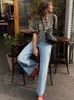 Lace Up Leopard Print Sweet Dames Blouse Bubble Sleeve Hollow Loose Fluffy Top 2024 Spring Summer Fashion Casual Shirt 240327