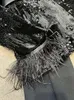 2024 2024 Automne Black Feather Poussin de paillettes Blazers Blazers Longté Laped-Laped Double-Breasted Outwear Coats O3L018350