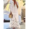 Sukienki swobodne Tassel 2024 Seksowna boho długa sukienka Kobiety jesień solidne puste w stylu V-de-deck koronkowe bohemian styl bludo