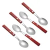 Spoons 5 Pcs 304 Stainless Steel Spoon Home Tableware Guitar Dessert Scoops With Wooden Handles Kitchen