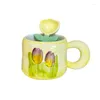 Кружки в Instagram Tulip Cup Женская керамическая кружка с высокой красотой с крышкой ложкой