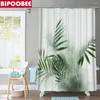 Cortinas de chuveiro Plantas verdes Impressão 3D para decoração de banheiro Tapetes de capa de higiênico Rapos de pedestal Rapos de banho de tapete não deslizantes com ganchos