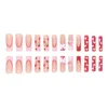 False Nails Sweet Pink Press On met 3D Decor Full Cover Square Artificial Nail Tips for Stage Performance Wear