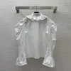 Dames blouses high -end aangepaste houten oorkant latwerk lapje bubbel hoorn mouw temperament zoete lange mouwen shirt top