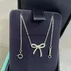 Designermärke TIFFAYS 925 Sterling Silver Liten Fresh Bow Knot Full Diamond Necklace Fashion Gold Plated Collar Chain Star Samma gåva