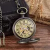 Pocket horloges retro bronzen zilveren geit ontwerpen mechanische zak handwindende steampunk keten mannelijke fob klok mannen dames l240402