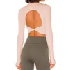 Lu Camisa de manga larga atuendo de yoga con cojín de pecho para mujer Color sólido de cuello redondo