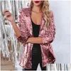 Kvinnorjackor Womens Spring Autumn Blazers Women Sequin Blazer Sequin Shimmer Jacket Casual Long Sleeve Glitter Party Shiny Lapel C DHP6Z