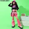 Robes de fille Girls Hip Hop Crop Sweetshirt Street Dance Pink Jupes Ripped Fradient Shorts Child Streetwear Top Kids Jazz Costume Costume Clothes Set L240402