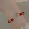 Strand Korean Style Light Luxury Rose Charm Bracelets Fashion Chain Romantic Red Beads Rhinestone Bangle For Women Wedding Jewelry Gift