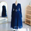 Party Dresses Hoepoly Chiffon A-Line USA Euro Evening V-Neck Ankle-Length Long Sleeve Elegant Pleat Belt Prom Gown For Mature Women
