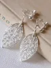 Dangle Earrings Silver Color Leaf Bridal Clip Zirconia Wedding Drop Earring for Brides Accessories女性パーティーディナードレスジュエリー