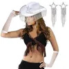 Berets Rhinestones Fringed Cowgirl Hat Sleeves Earrings Women Party NightClub Outfit
