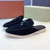 Slippers Autumn Women Cow Suede Street Style Slides Woman Round Toe Metal Pendant Flat Shoes Unisex Casual Comfort Man