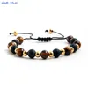 Strand MHS.Sun à la main en acier inoxydable 6 mm Gold Black Colors Bracelet Natural Tiger Eye Stone Adjustable Men Daily Bijoux