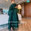 Partykleider Verngo dunkelgrüner Taft Straight Evening Lange Ärmel trägerloser Knöchel Länge Dubai Frauen formelle Abschlussballkleider