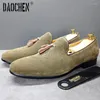 Lässige Schuhe Herren -Slipper schwarzer khaki brauner Quaste Wildleder Kleid Männer Geschäft Hochzeit echtes Leder für