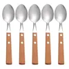 Spoons 5 Pcs 304 Stainless Steel Spoon Home Tableware Guitar Dessert Scoops With Wooden Handles Kitchen