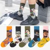 Oil painting Jacquard breathable socks men's/women's Long stockings fashionable European/American street creativity abstract retro couple sports leisure socks