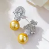 Dangle Ohrringe Vinregem 11mm Gold Perle High Carbon Diamond Edelstein -Ohrstollen 925 Sterling Silber Schmuck für Frauen Großhandel